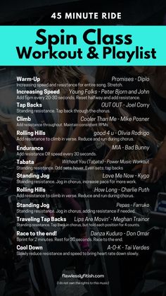 the flyer for spin class workout and playlist, with instructions to use it as an exercise