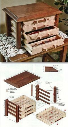 the plans for a wooden table with drawers are shown in two different views, one is made out of wood and the other is made from plywood