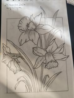 a drawing of flowers is shown on a piece of paper with the words, irises