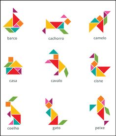 the logos for different types of origami animals and their names are shown in various colors