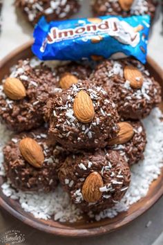 chocolate cookies with almonds and sea salt on a plate