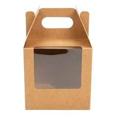 a brown cardboard box with a window on the inside