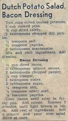 an old recipe for bacon potato salad