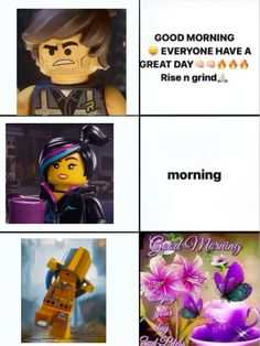 the lego movie memes are shown in four different pictures