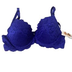 Nwt Smart & Sexy Blue Jewel Bow Lace Lined Wire Underwire Support - Size 36dd Elegant Fitted Blue Bra, Blue Party Bra With Underwire, Blue Full Cup Bra, Blue Party Bra With Padded Cups, Blue Padded Bra For Party, Blue Push-up Bra With Lined Body, Blue Padded Party Bra, Blue Partially Lined Underwire Bra, Blue Push-up Bra With Padded Cups