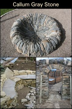 an image of a stone wall and steps in the process of being made into a garden