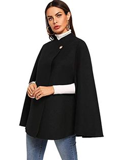 Amazon.com: MAKEMECHIC Women's Double Button Cloak Sleeve Elegant Cape Mock Poncho Classy Coat: Clothing Women Overcoat, Work Wear Women, Shein Style, Fashion News, Coats For Women, Work Wear, Cape