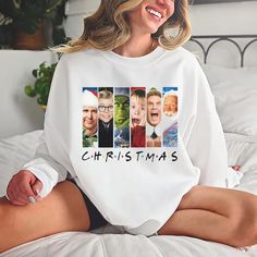 Christmas Movie Friends Sweatshirt, Christmas Movies Characters Christmas Movies Characters, Christmas Movie Characters, Xmas Party Outfits, Movies Characters, Christmas Movie Shirts, Friends Sweatshirt, Holiday Movie, Christmas Characters, Holiday Sweatshirt