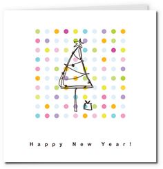 a happy new year card with a christmas tree