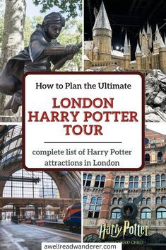 the london harry potter tour with images of hog potter's castle and other buildings