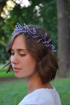 Purple Wedding Tiara, Purple Wedding Hair, Lavender Flower Crown, Lavender Crown, Lavender Veil, Fairytale Hair, Bridemaids Hairstyles, Flower Girl Crown, Lavender Hair