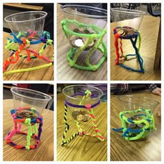 four pictures of different types of plastic beads in various shapes and sizes on a table