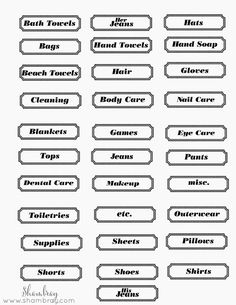 the labels for different types of soaps and hand towels are shown in black and white