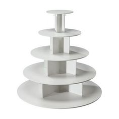 three tiered cake stand in white on a white background, with the top half turned upside down