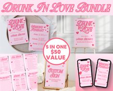 pink valentine's day party menus and drinks for $ 50 each or more