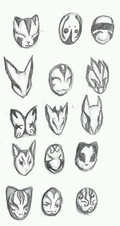 several different types of masks drawn in pencil