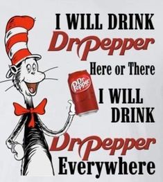 a dr seuss t - shirt with an image of the cat in the hat holding a drink