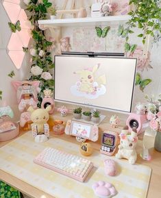 a desktop computer sitting on top of a desk next to a keyboard and mouse in front of a monitor