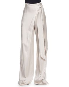 Satin Pants Outfit, Drapey Pants, Pants Satin, White Wide Leg Trousers, Snap Pants, White Wide Leg Pants, Trousers White, High Waisted Wide Leg Pants, Wrap Pants