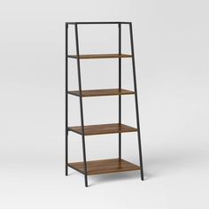 a tall shelf with three shelves on one side and two small shelves on the other