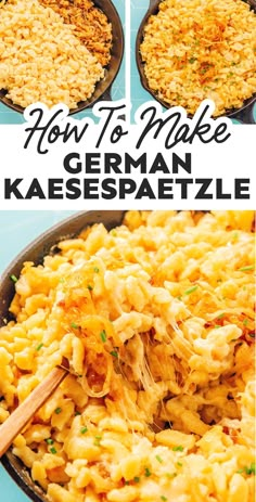 how to make german macaroni and cheese in a skillet with text overlay