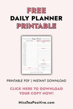 the free daily planner printable is available for purchase from missteapsive com