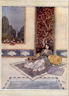 a woman sitting on top of a rug next to a window