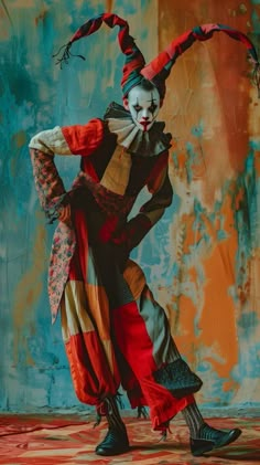 a woman dressed in clown makeup and costume