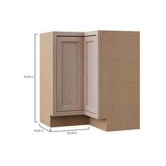 the corner cabinet is shown with measurements for each door and bottom section, along with an additional