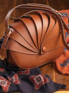 Leather "Seashell" Handbag in Golden Tan - The Ben Silver Collection Luxury Cognac Bags With Hasp Closure, Seashell Handbag, Purses Patterns, Ben Silver, Brown Handbags, Italian Leather Handbags, Cap Toe Shoes, Bison Leather, Unique Handbags