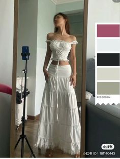 Mermaid Core Outfit, Fairy Outfit Aesthetic, Italian Y2k, White Maxi Skirt Outfit, White Skirt Outfits, White Long Skirt, Earthy Outfits, Maxi Skirt Outfits, Dress Design Sketches