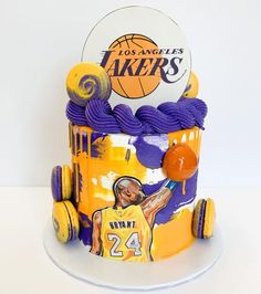 a birthday cake made to look like a lakers car