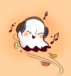 a cartoon character with headphones on and music notes coming out of his earbuds