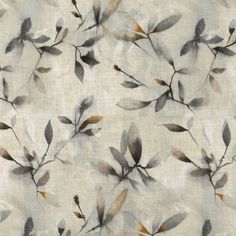 a white fabric with brown leaves on the back and side of it, in shades of grey