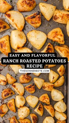 potatoes on a baking sheet with text overlay that reads easy and flavorful ranch roasted potatoes recipe