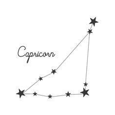 the capricon star sign is drawn in black ink on a white background with stars