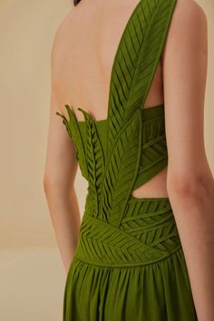 Textured Green Dress, Leaf Inspired Fashion, Dark Green Sleeveless Dress For Spring, Sleeveless Dark Green Dress For Spring, Sleeveless Dark Green Spring Dress, Easy Sew Projects, Leaf Dress, Green Cutout Spring Dress, Green Embroidered Linen Dress