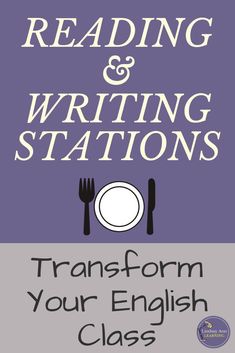 the front cover of reading and writing stations transform your english class with an image of a plate