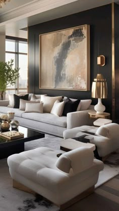 a living room filled with lots of white furniture