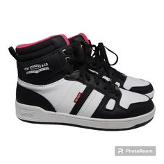 Love Them But Too Big For Me. Questions? Leave A Comment Below! Sneakers Womens, Fashion Sneakers, Womens Shoes Sneakers, Pink Black, High Top, Sneakers Fashion, High Tops, Levi's, Top Styles