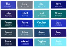 blue and green color names in different font styles, with the names on each side