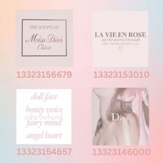 four different business cards on a pink and blue background with the words la vien rose