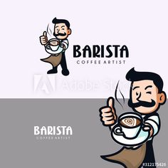 the logo for barista coffee roast, which features a man holding a cup of coffee