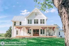 a white house with an american flag on the front