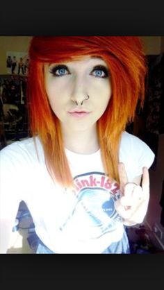 Emo/scene hairstyles | I love that color, it looks so nice on her :3 The next time I get my hair cut I'm might do it like this because my hair is so short Hair Color Orange, Diesel Punk