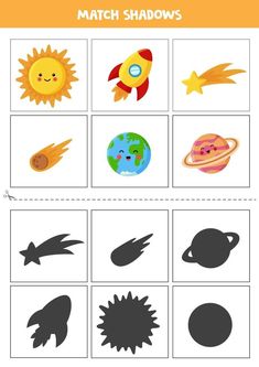 an activity sheet for children to learn how to draw and color the planets with their shadows