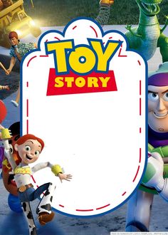 the toy story movie poster with characters in front of it and an empty sign that says,