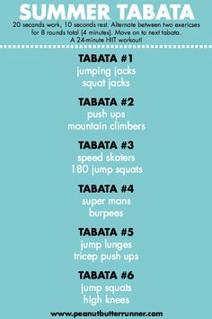 the summer tabata menu is shown in blue and white, with text on it