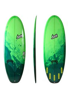 a green surfboard with the word lost on it's bottom and bottom end