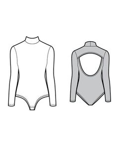 a women's bodysuit with long sleeves and an open back, on a white background